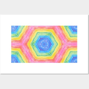 Happy Psychedelic Rainbow Hexagon Posters and Art